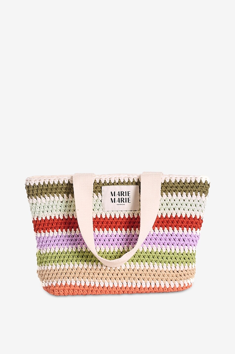 MARIEMARIE AMSTERDAM Pienie Small striped crochet organic cotton tote bag Women WHITE 1
