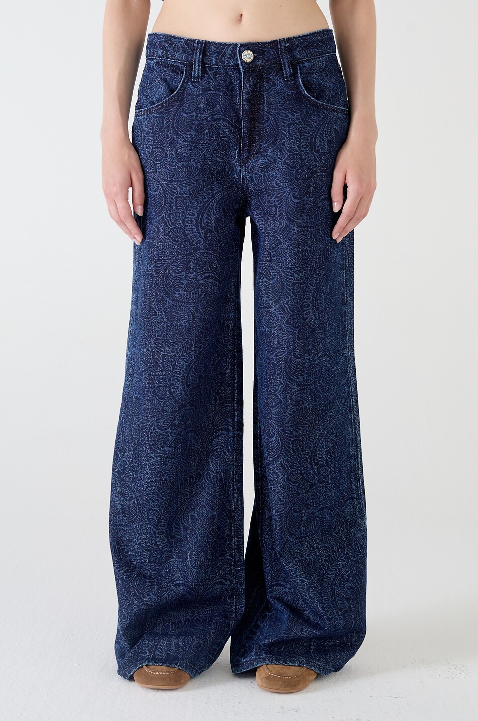 SHAFT Wide-leg printed denim trousers Japan Women DARK BLUE 3