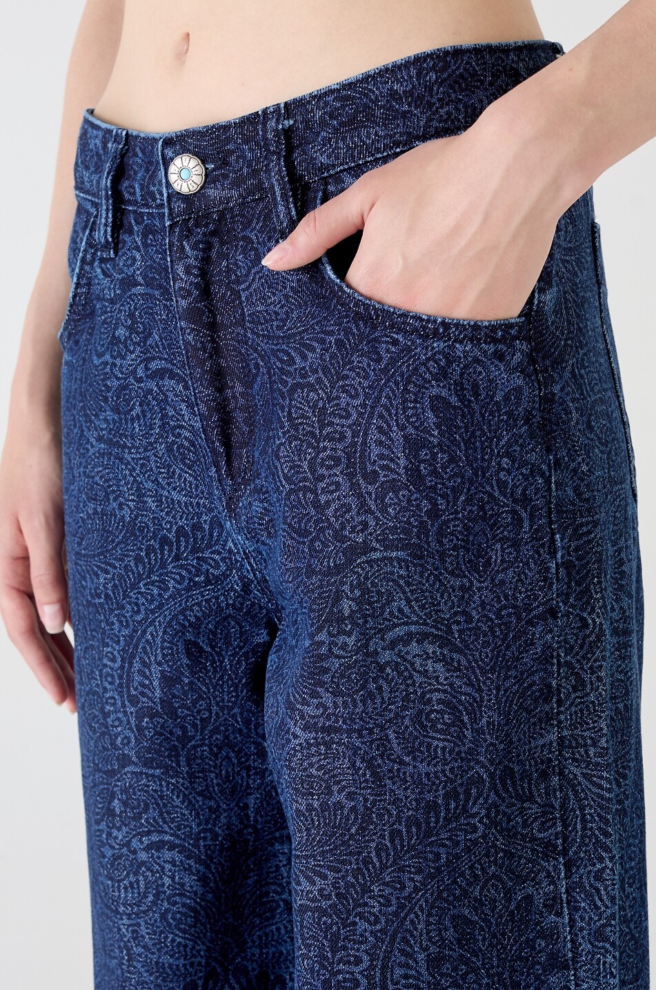 SHAFT Wide-leg printed denim trousers Japan Women DARK BLUE 5