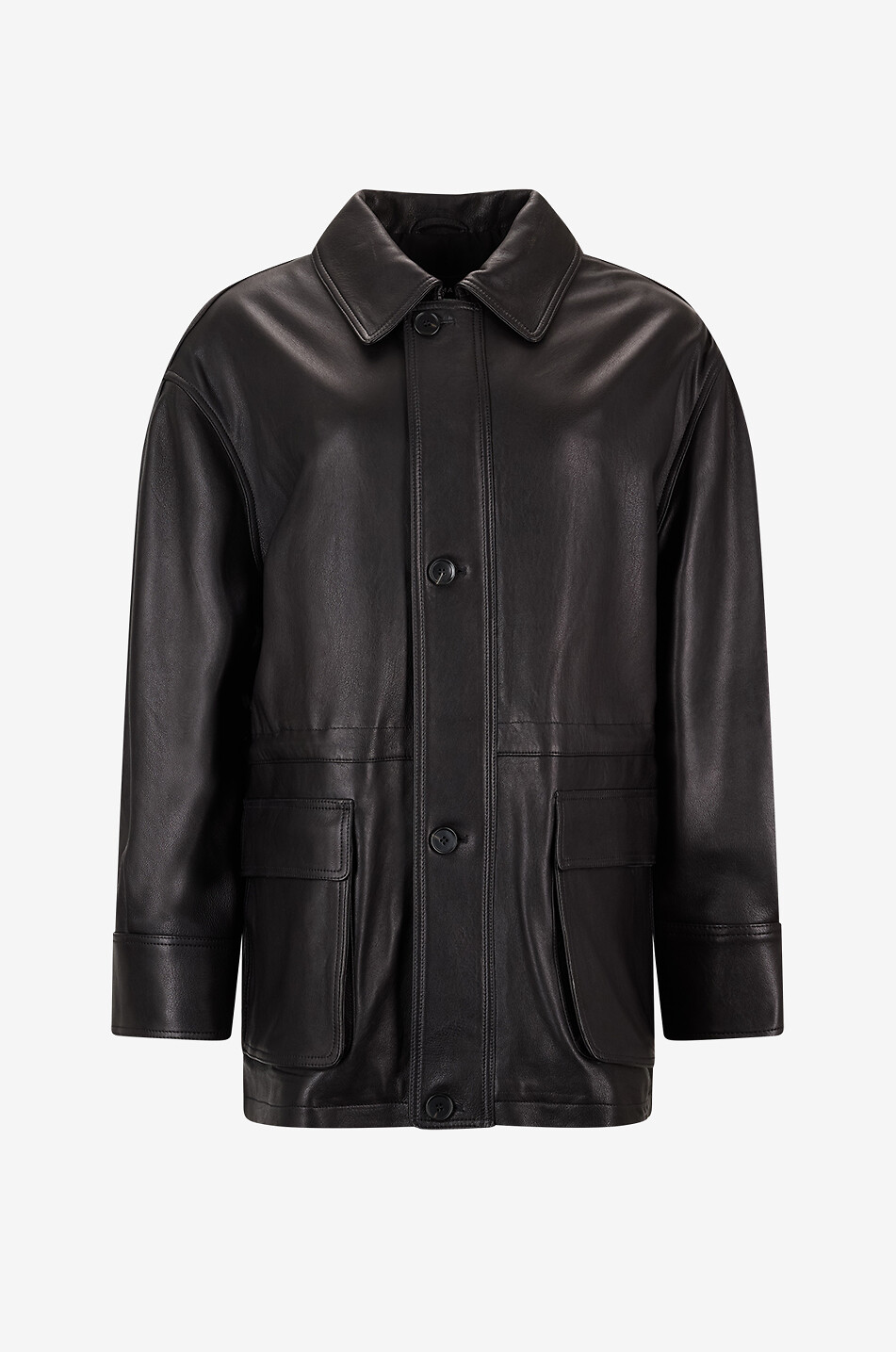 Veste en cuir nappa mi-longue à col chemise Maeve