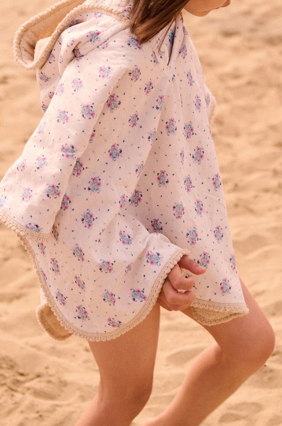 LOUISE MISHA Cape de plage en coton biologique imprimé fleuri fille Mael Fille Beige clair 2