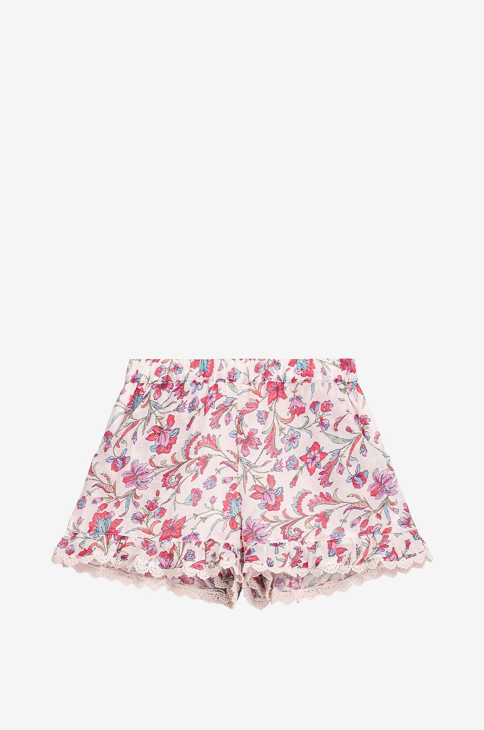 Short en coton bio fleuri orné de dentelle fille Vallaloid