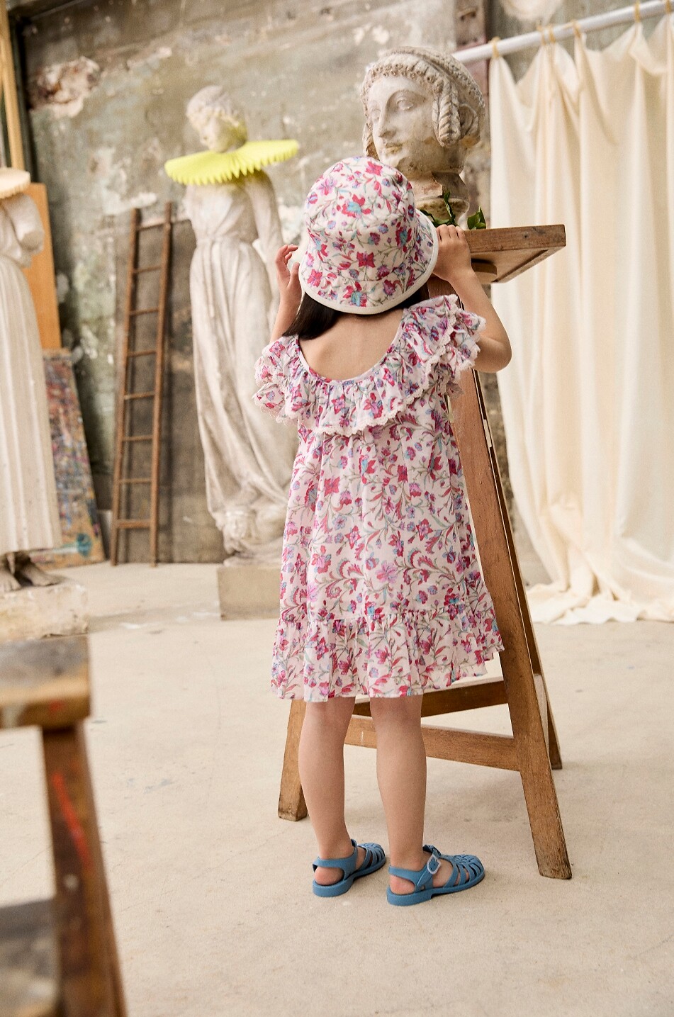 LOUISE MISHA Natiyana girls' short floral printed organic cotton dress Girl Light beige 3