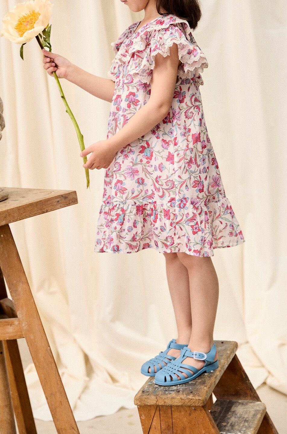 LOUISE MISHA Natiyana girls' short floral printed organic cotton dress Girl Light beige 6