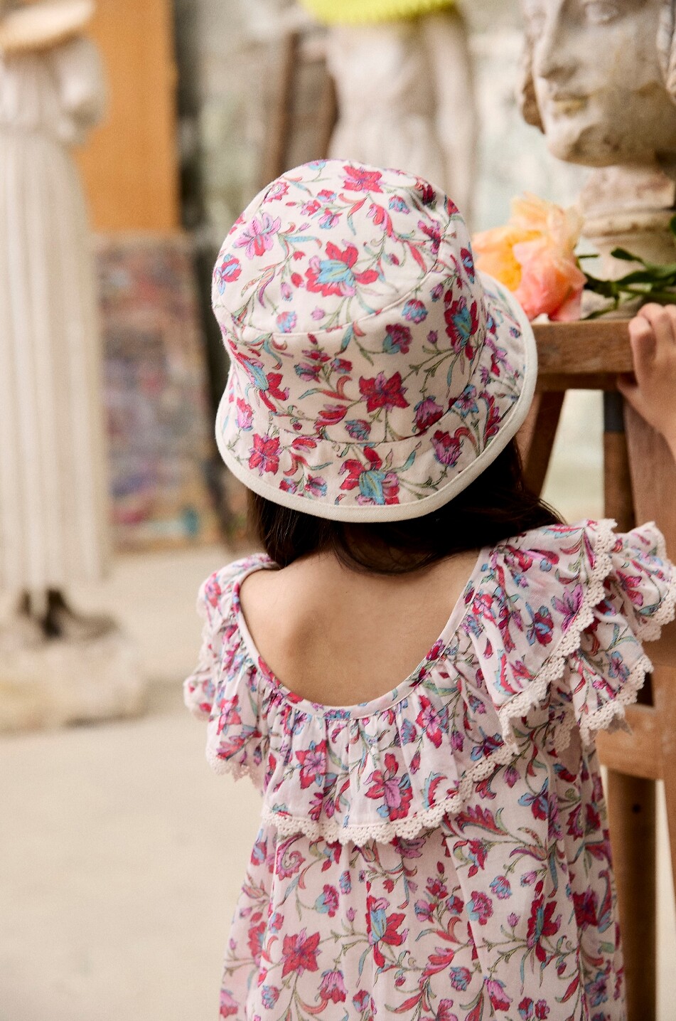 LOUISE MISHA Natiyana girls' short floral printed organic cotton dress Girl Light beige 7