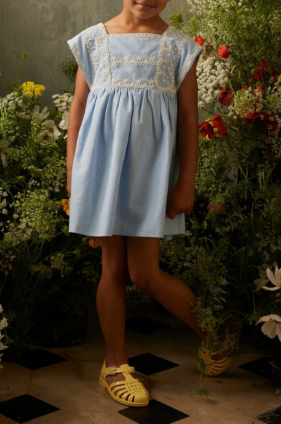 LOUISE MISHA Robe courte brodée en coton bio fille Briska Fille BLEU 2
