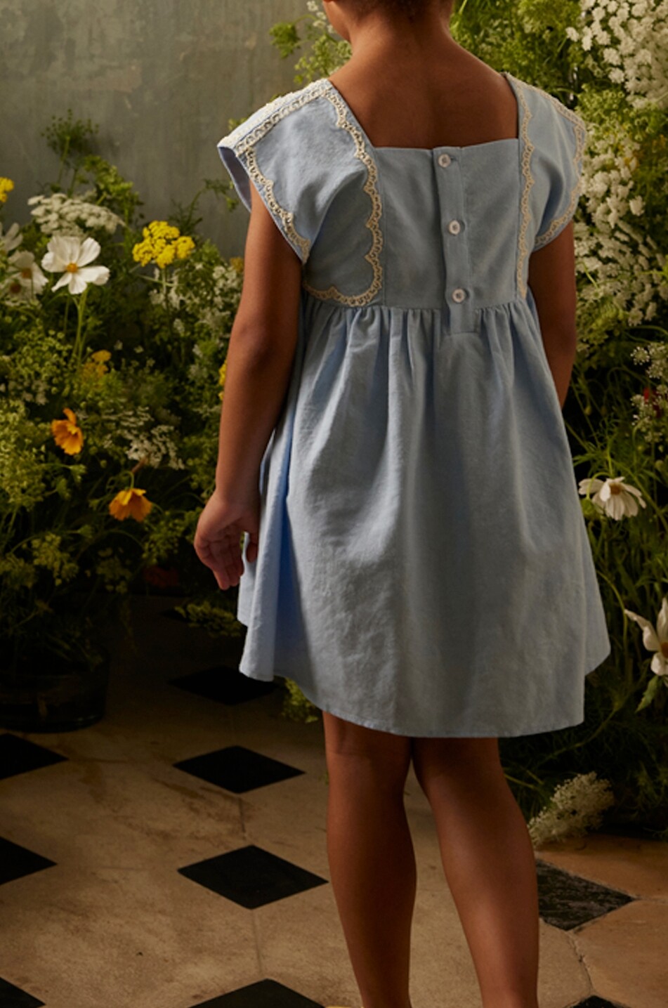 LOUISE MISHA Robe courte brodée en coton bio fille Briska Fille BLEU 3