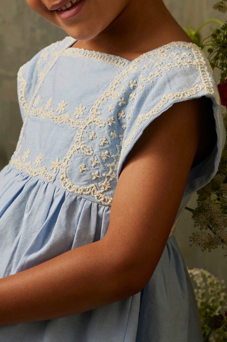 LOUISE MISHA Robe courte brodée en coton bio fille Briska Fille BLEU 4
