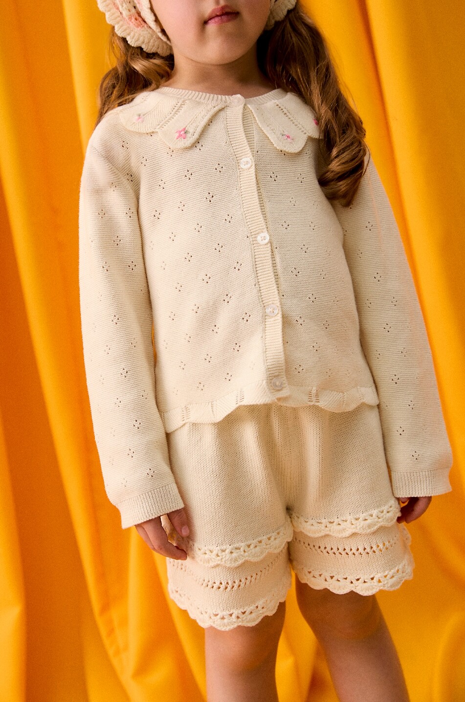 LOUISE MISHA Short tricoté ajouré en coton fille Mekylane Fille Beige clair 3