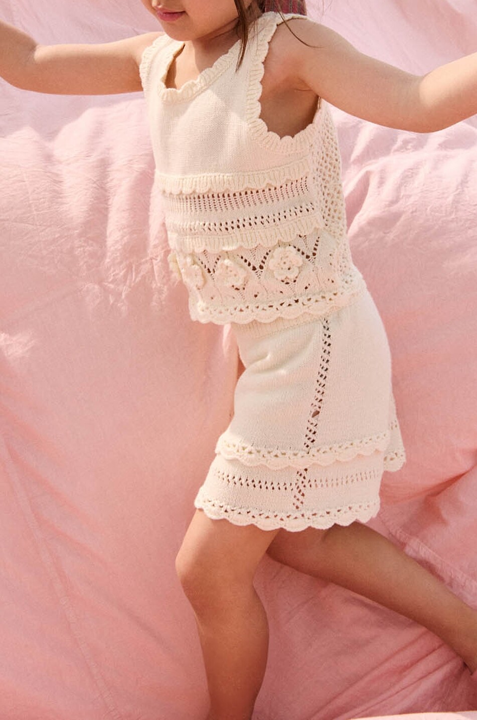 LOUISE MISHA Short tricoté ajouré en coton fille Mekylane Fille Beige clair 5