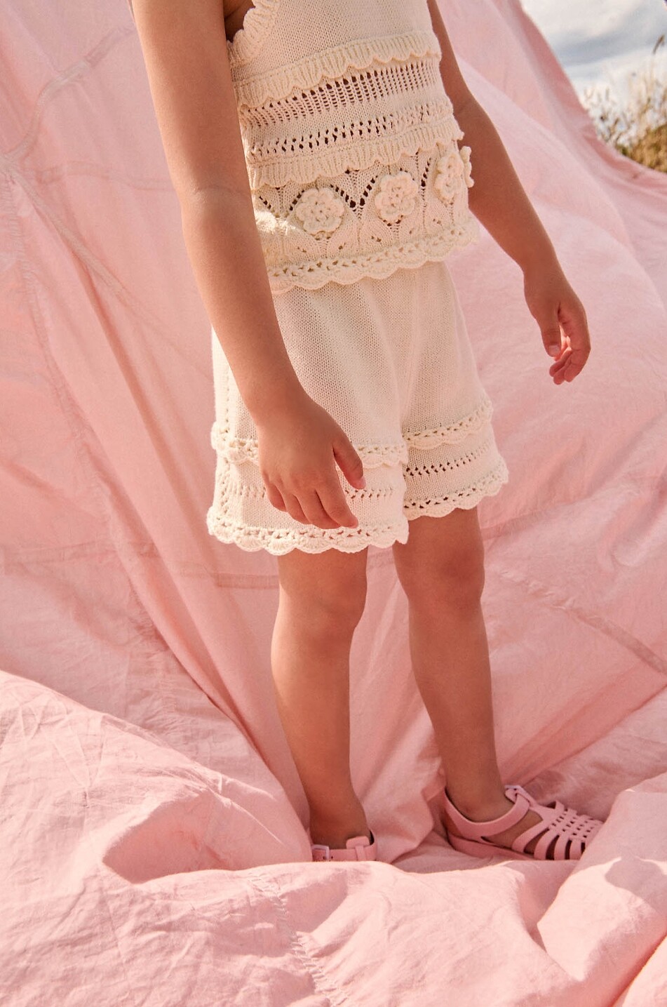 LOUISE MISHA Short tricoté ajouré en coton fille Mekylane Fille Beige clair 7
