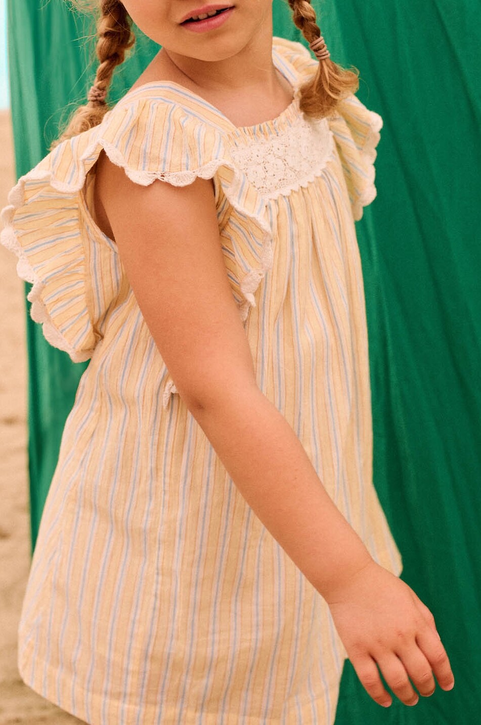 LOUISE MISHA Robe rayée courte en coton bio fille Martine Fille JAUNE CLAIR 2