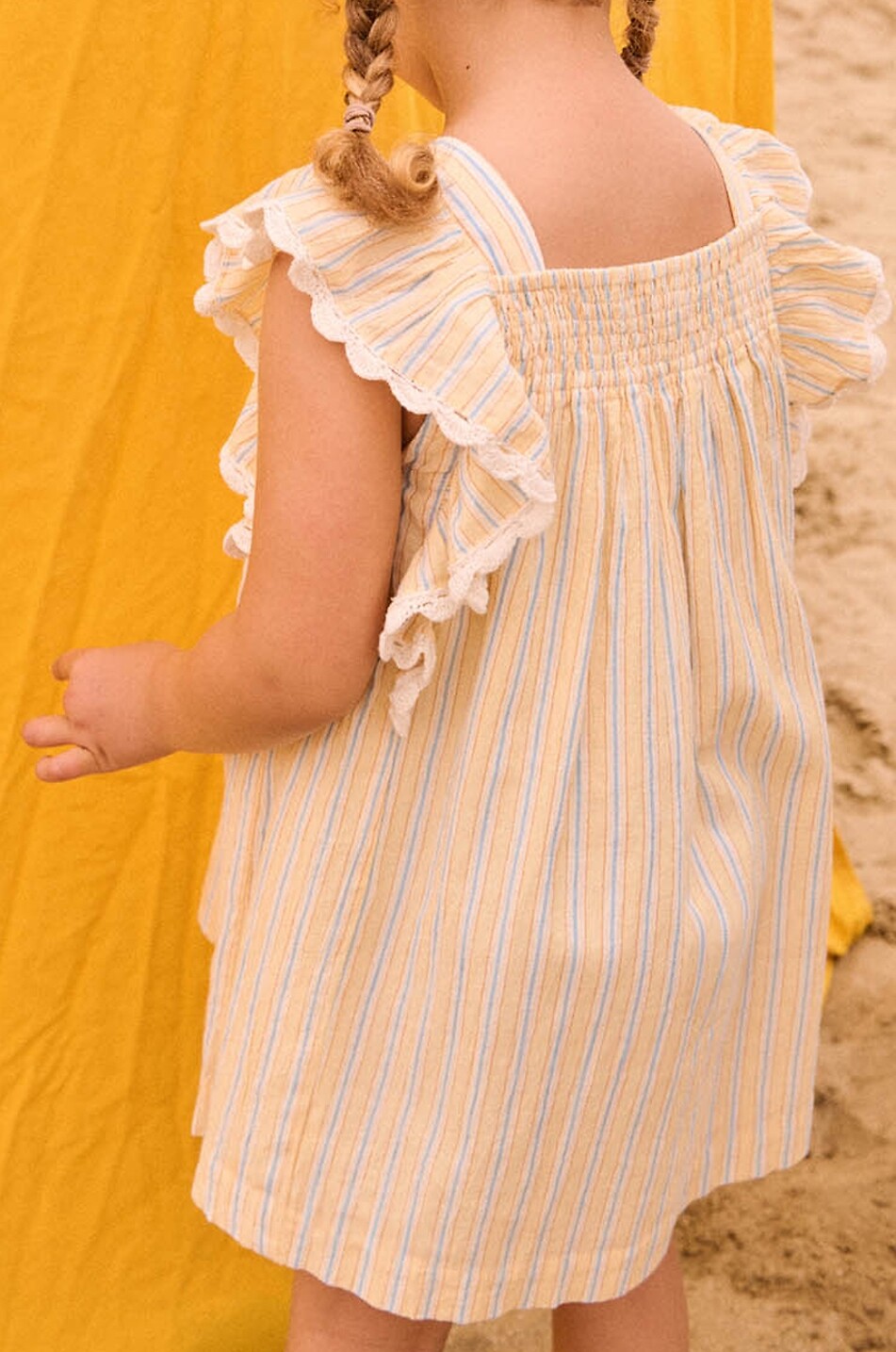 LOUISE MISHA Robe rayée courte en coton bio fille Martine Fille JAUNE CLAIR 3