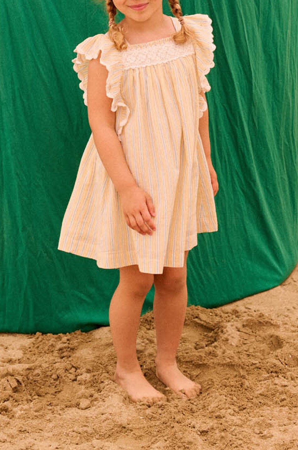 LOUISE MISHA Robe rayée courte en coton bio fille Martine Fille JAUNE CLAIR 6