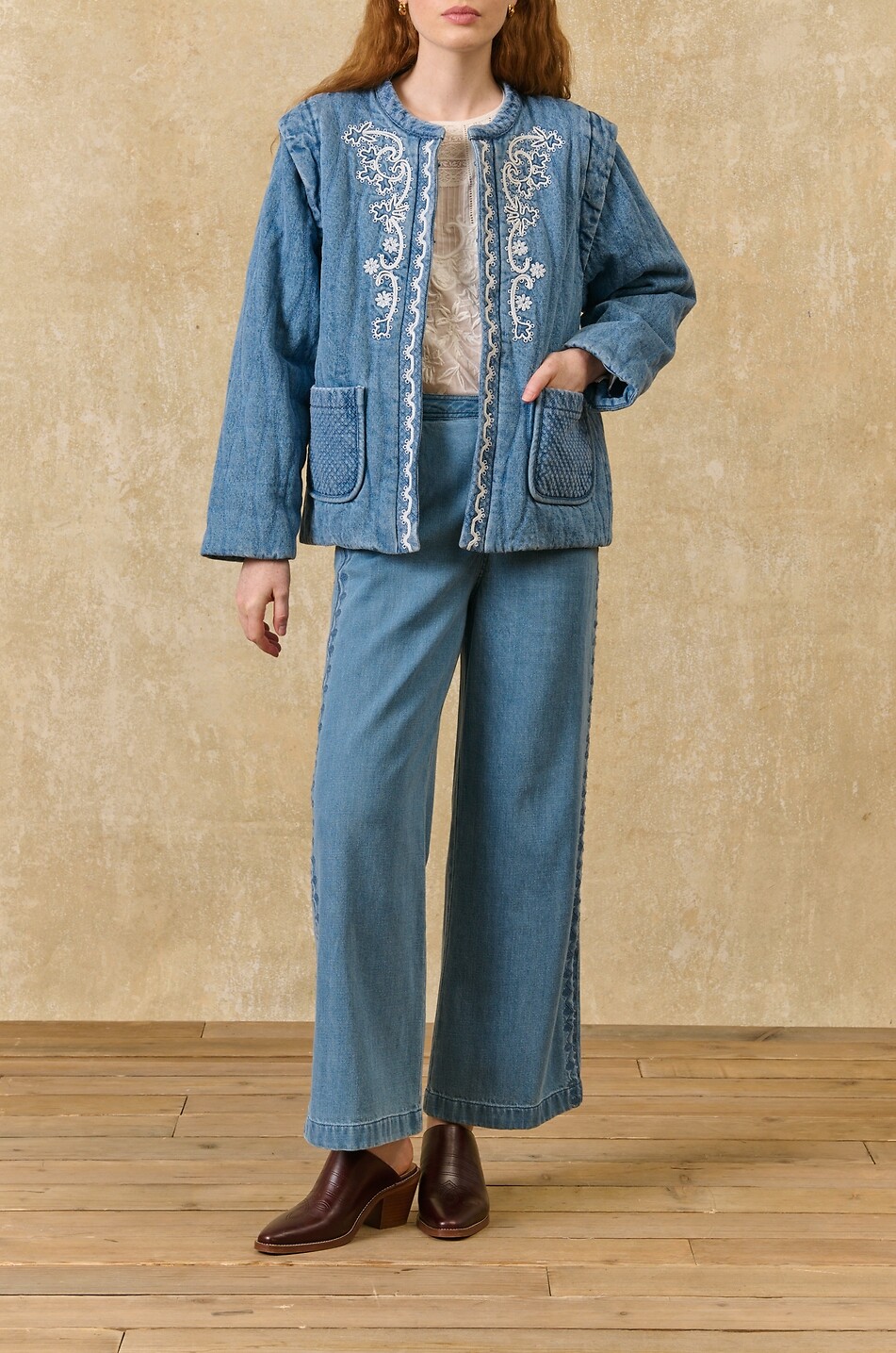 LOUISE MISHA Horicia embroidered quilted denim jacket Women BLUE 7