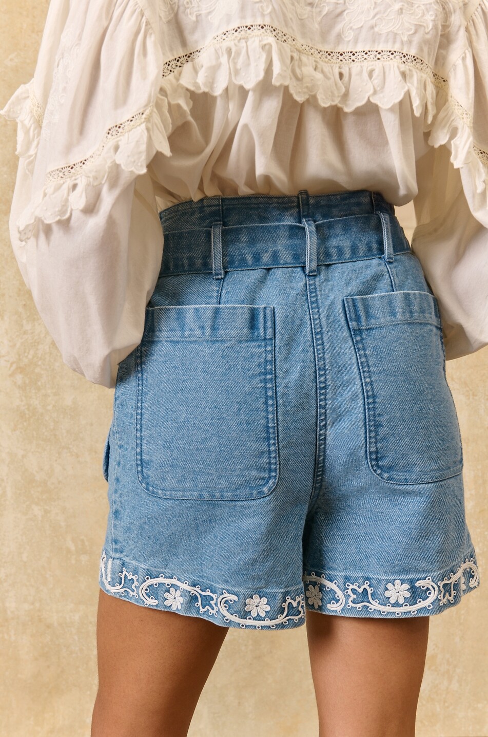 LOUISE MISHA Short en denim brodé Virgin Femme BLEU 3
