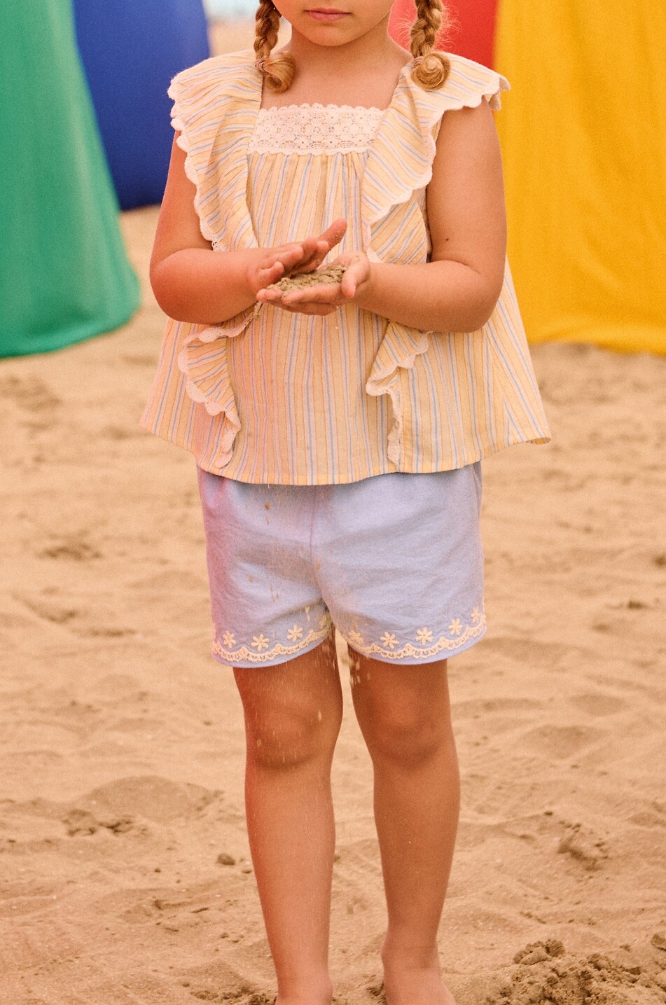LOUISE MISHA Bestickte Shorts aus Canvas für Mädchen Vally Mädchen BLAU 2