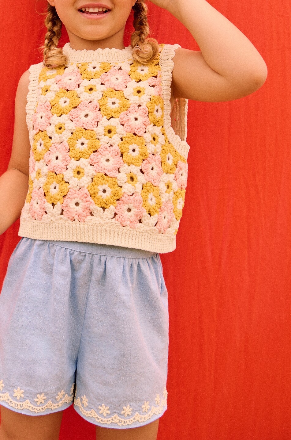 LOUISE MISHA Bestickte Shorts aus Canvas für Mädchen Vally Mädchen BLAU 4
