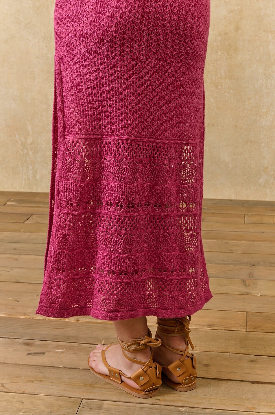 LOUISE MISHA Briga linen and cotton sleeveless long knit dress Women PINK 6