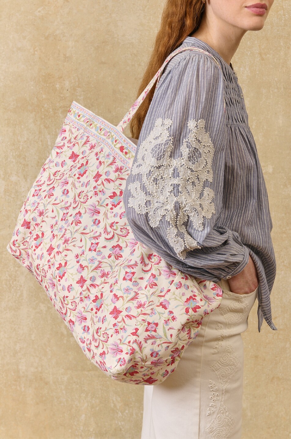 LOUISE MISHA Beverly L Cream Floral Haven floral cotton tote bag Women PINK 2