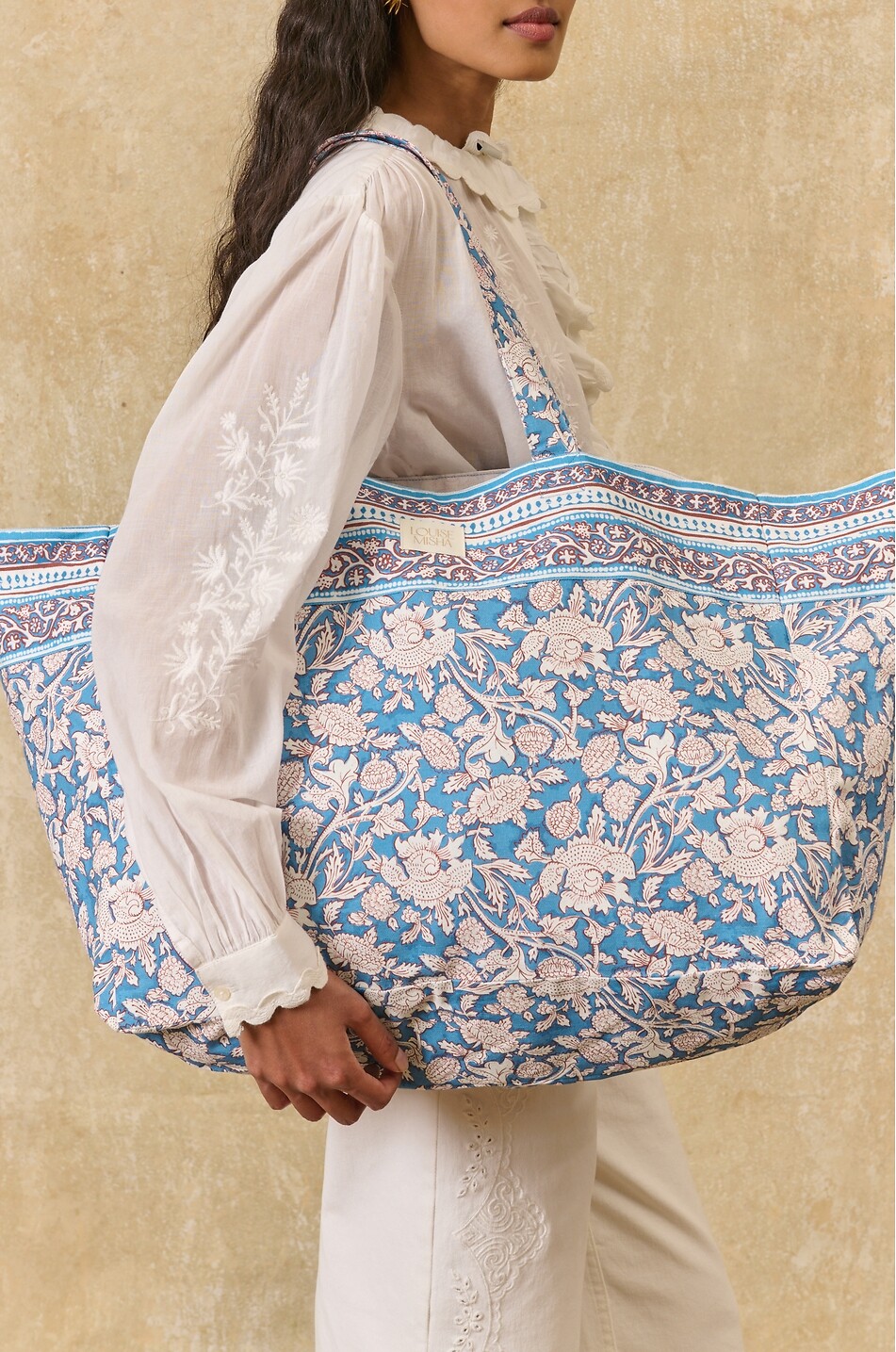 LOUISE MISHA Beverly floral cotton trapeze tote bag Women BLUE 2