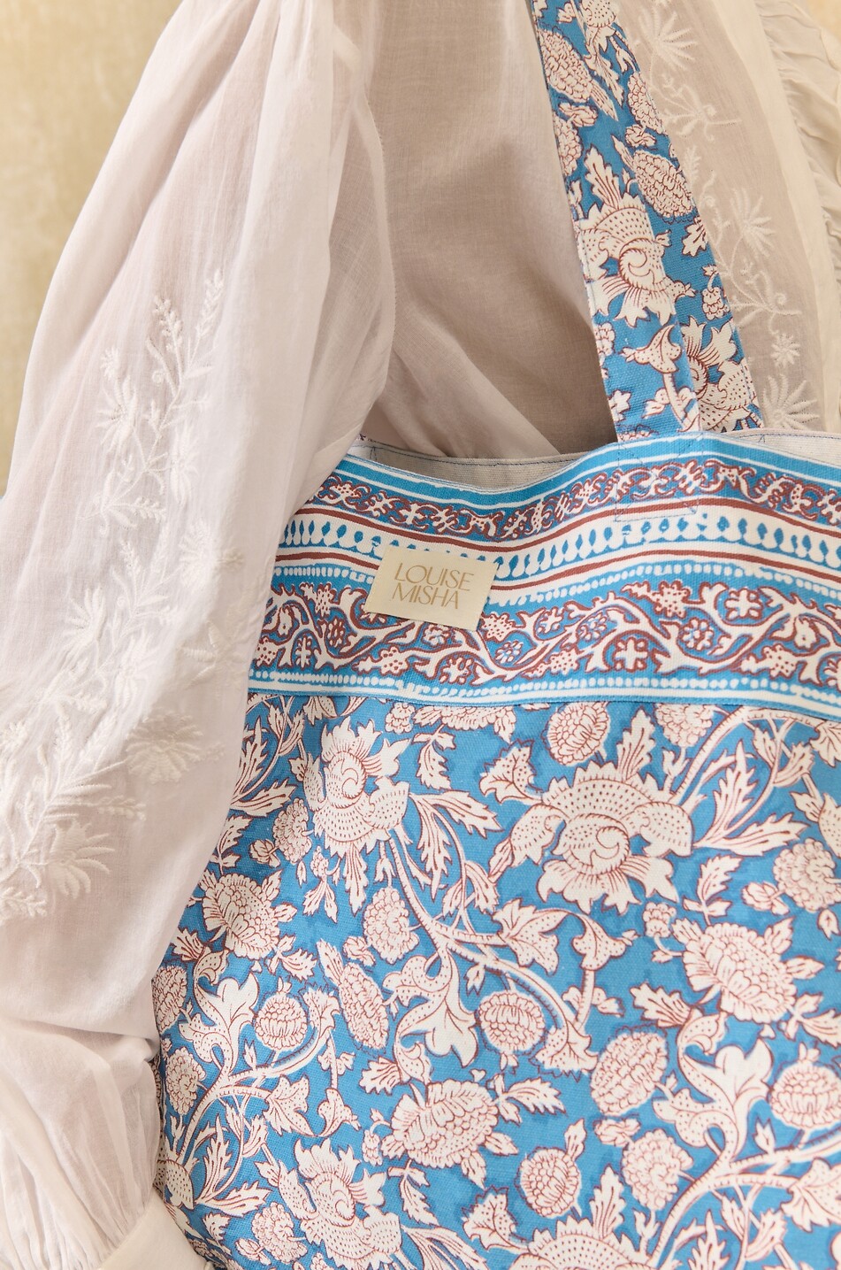 LOUISE MISHA Beverly floral cotton trapeze tote bag Women BLUE 3