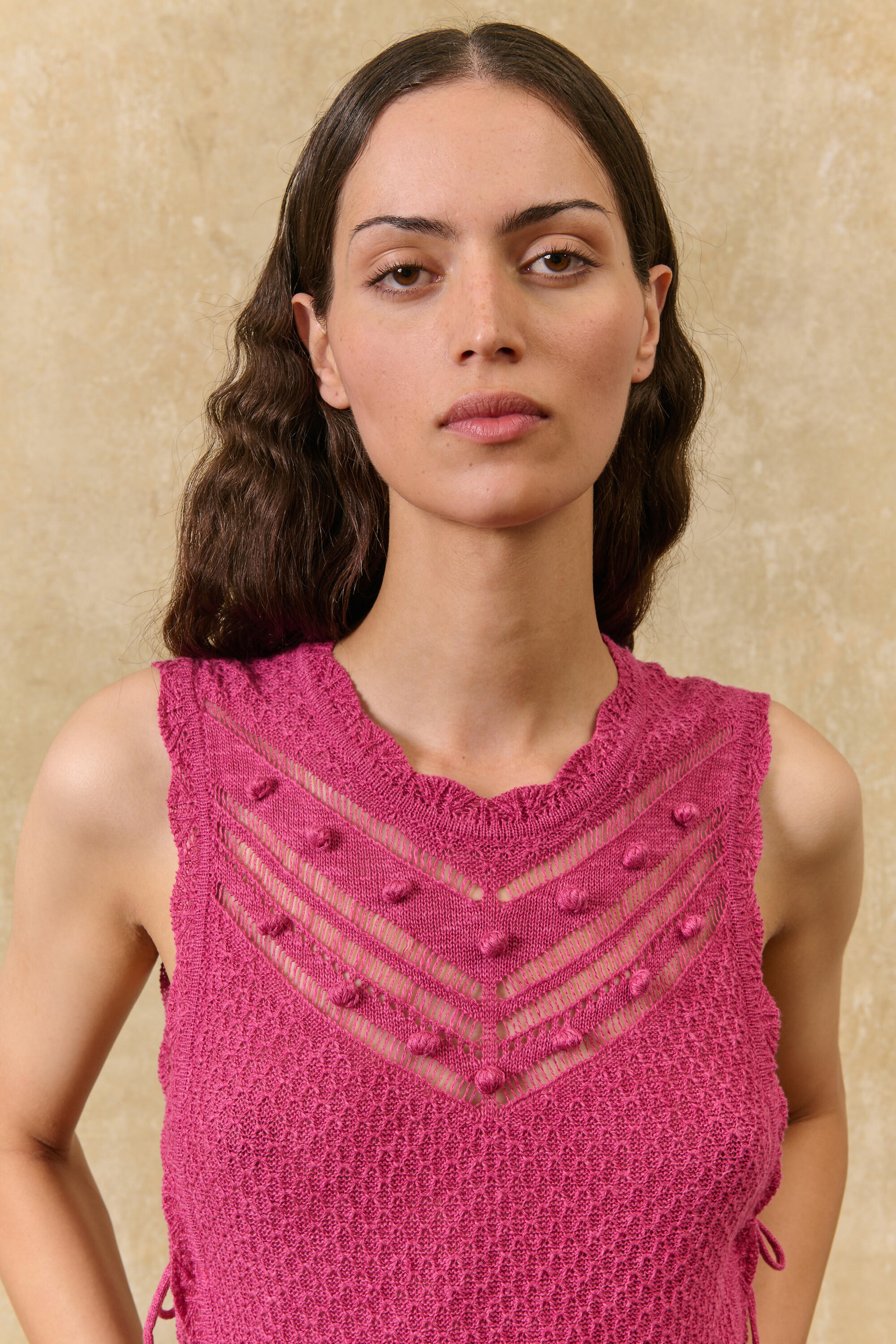 LOUISE MISHA Briga linen and cotton sleeveless long knit dress Women PINK 4