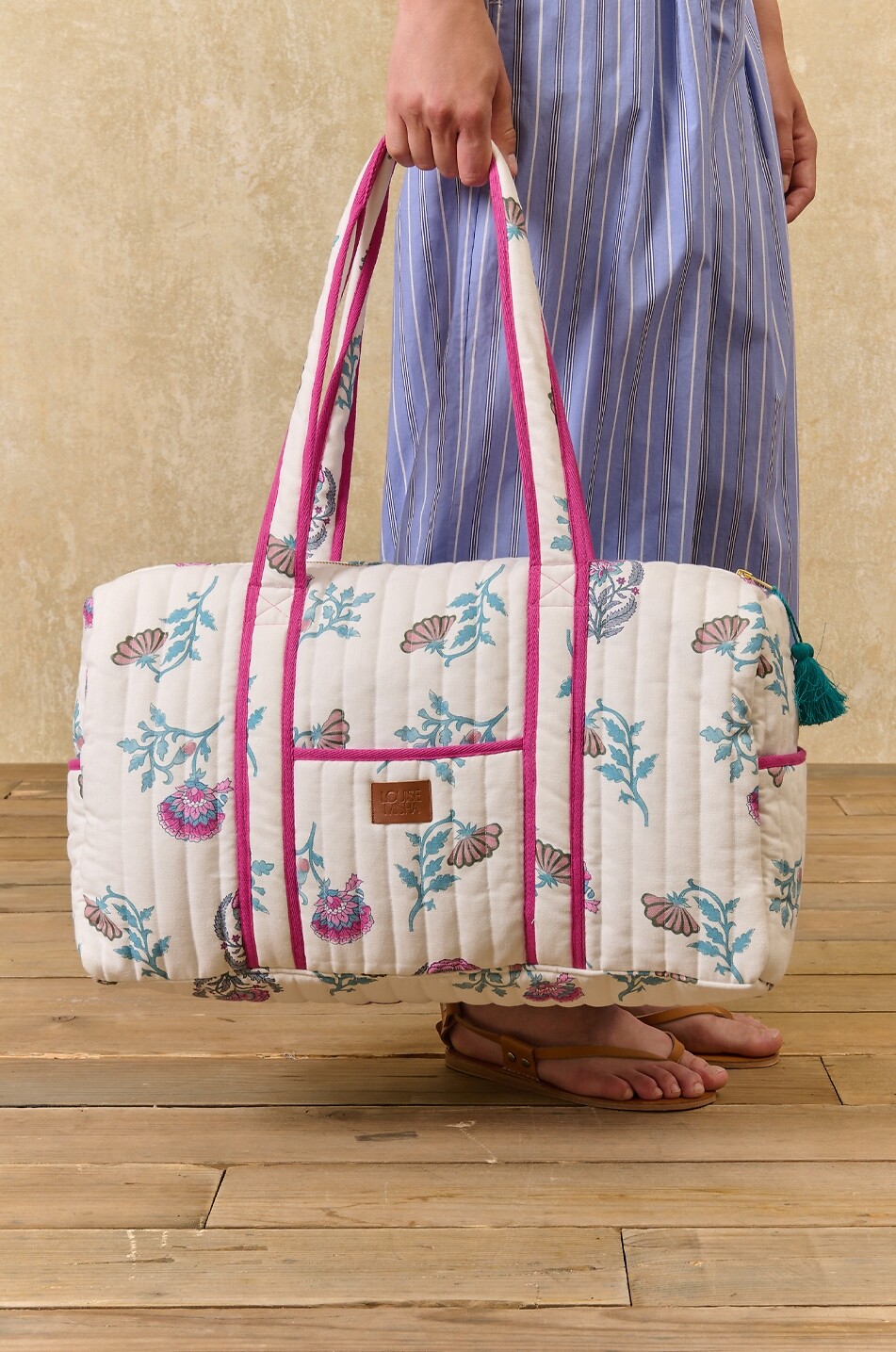 LOUISE MISHA Sac de voyage matelassé en coton floral Bilbao Femme BLANC CASSE 2