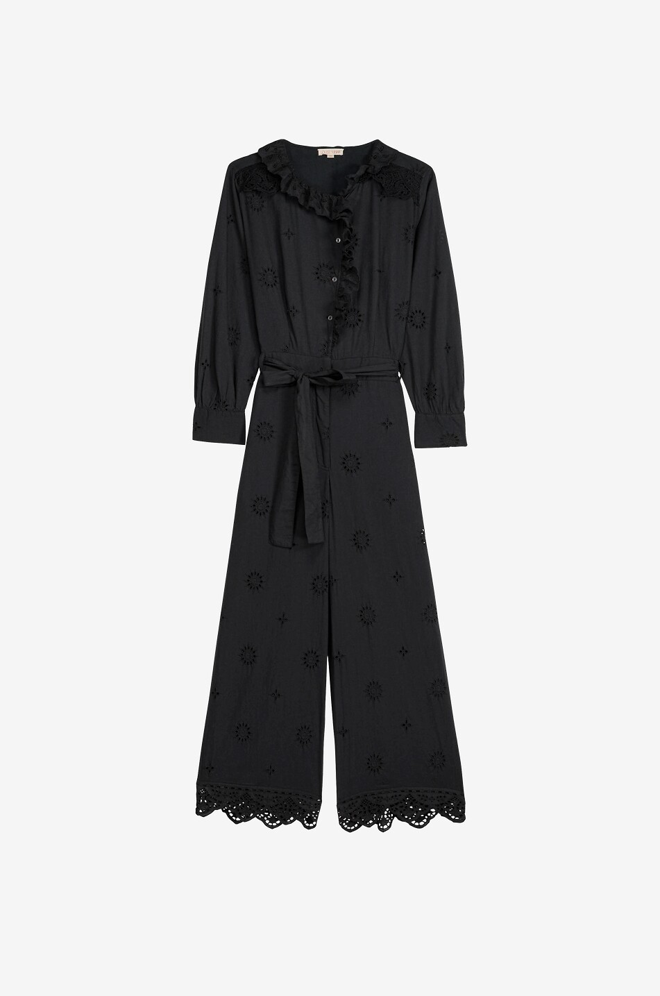 LOUISE MISHA Véronique broderie anglaise cotton playsuit with ruffle Women BLACK 1