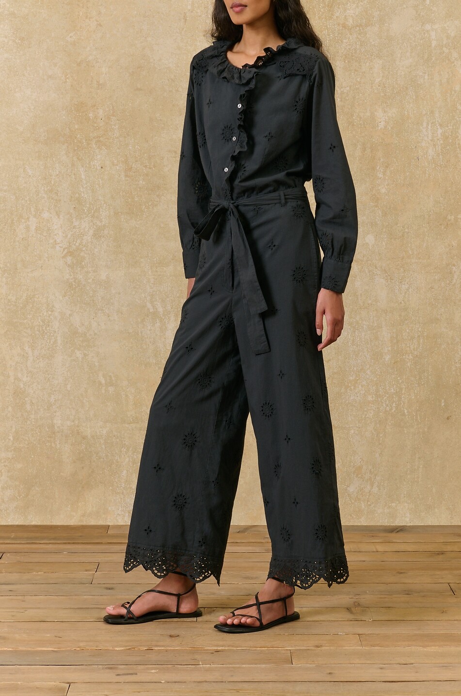 LOUISE MISHA Véronique broderie anglaise cotton playsuit with ruffle Women BLACK 2