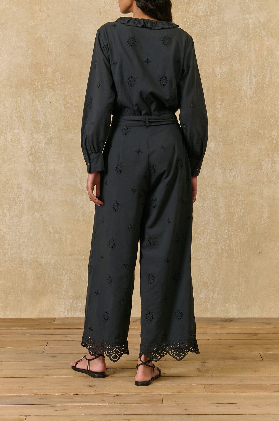 LOUISE MISHA Véronique broderie anglaise cotton playsuit with ruffle Women BLACK 3