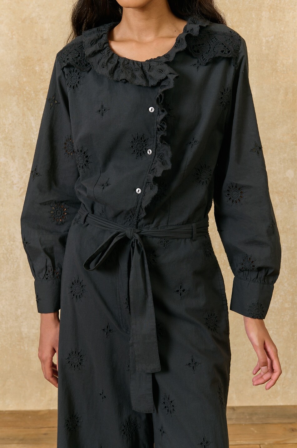 LOUISE MISHA Véronique broderie anglaise cotton playsuit with ruffle Women BLACK 4