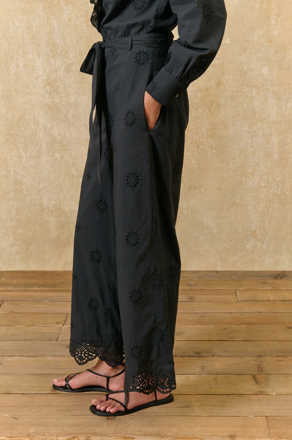 LOUISE MISHA Véronique broderie anglaise cotton playsuit with ruffle Women BLACK 5