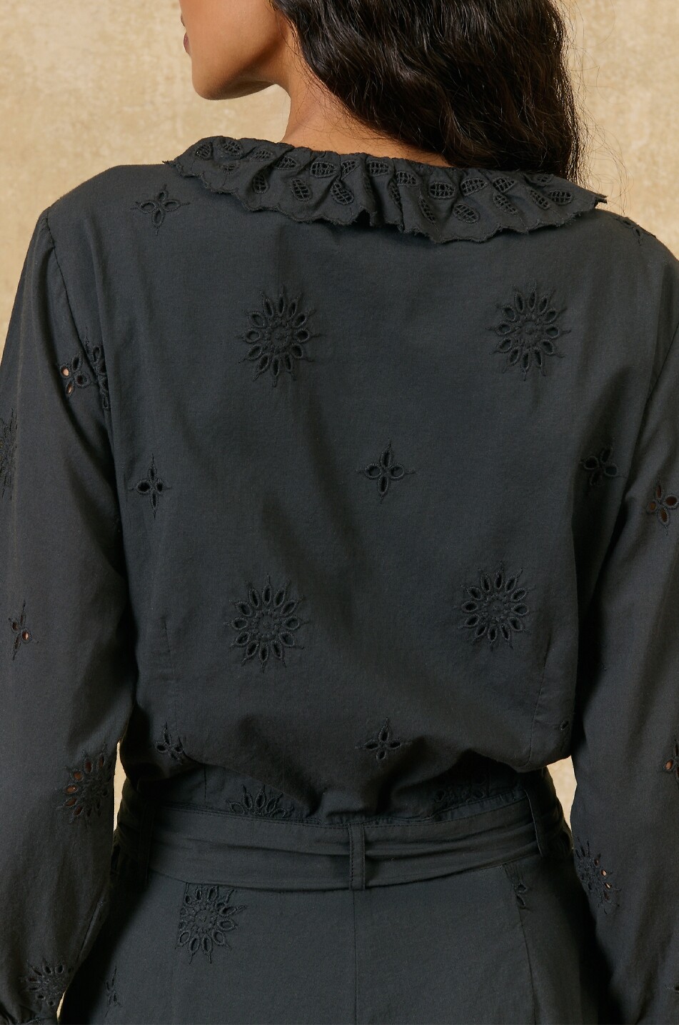 LOUISE MISHA Véronique broderie anglaise cotton playsuit with ruffle Women BLACK 6