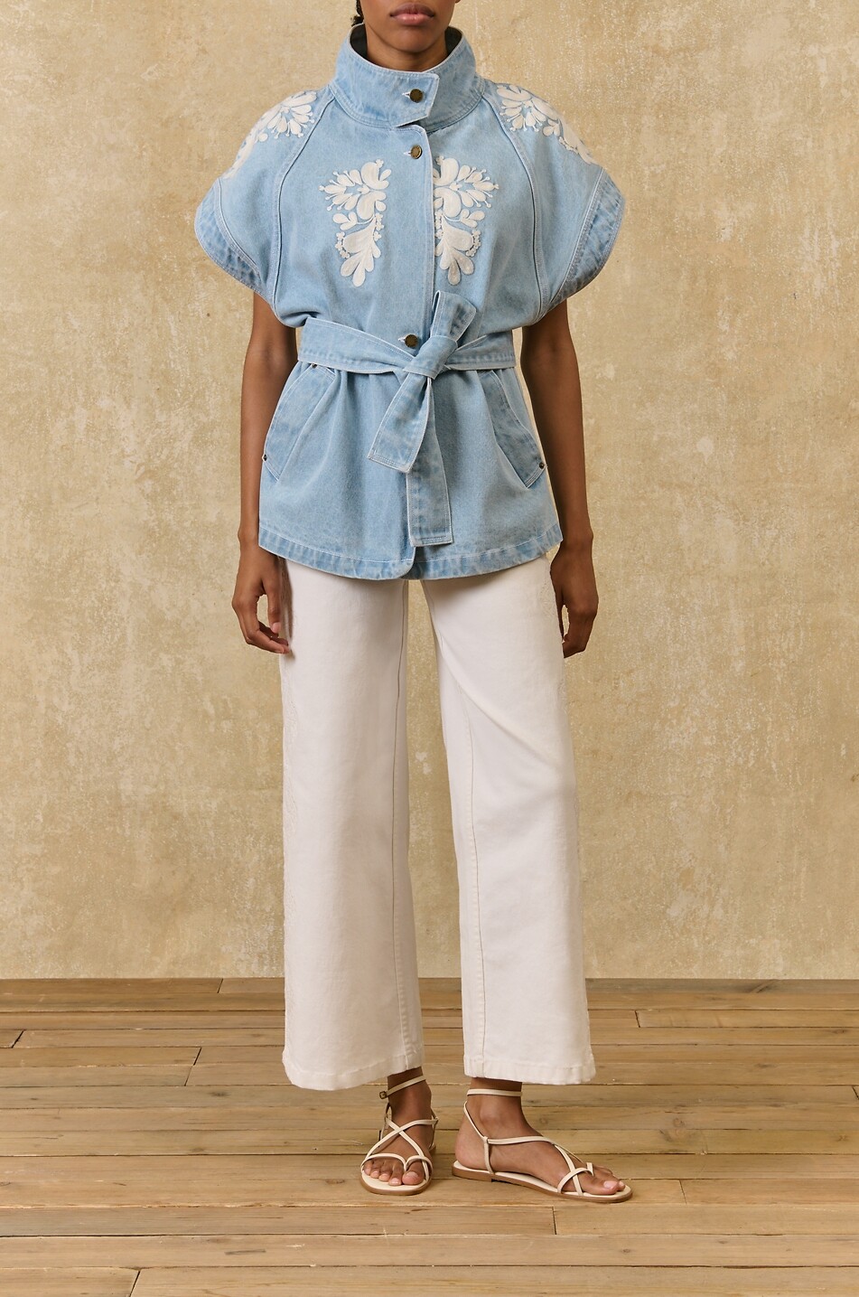 Katja light-washed denim embroidered vest - LOUISE MISHA - LIGHT