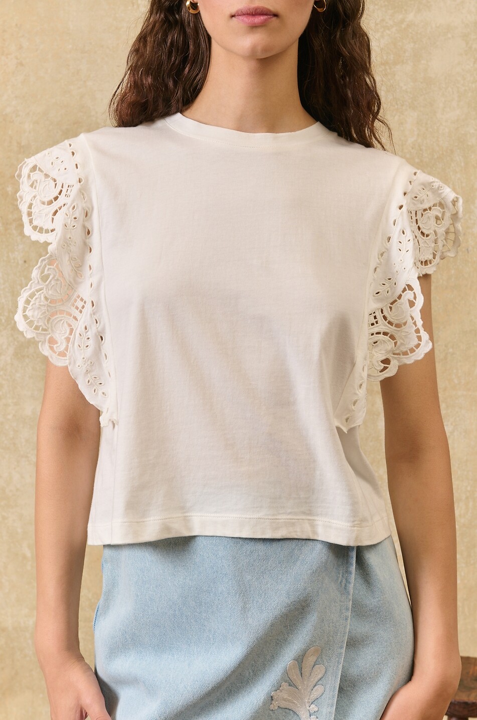 LOUISE MISHA Top en jersey à manches dentelle Quinova Femme BLANC 4