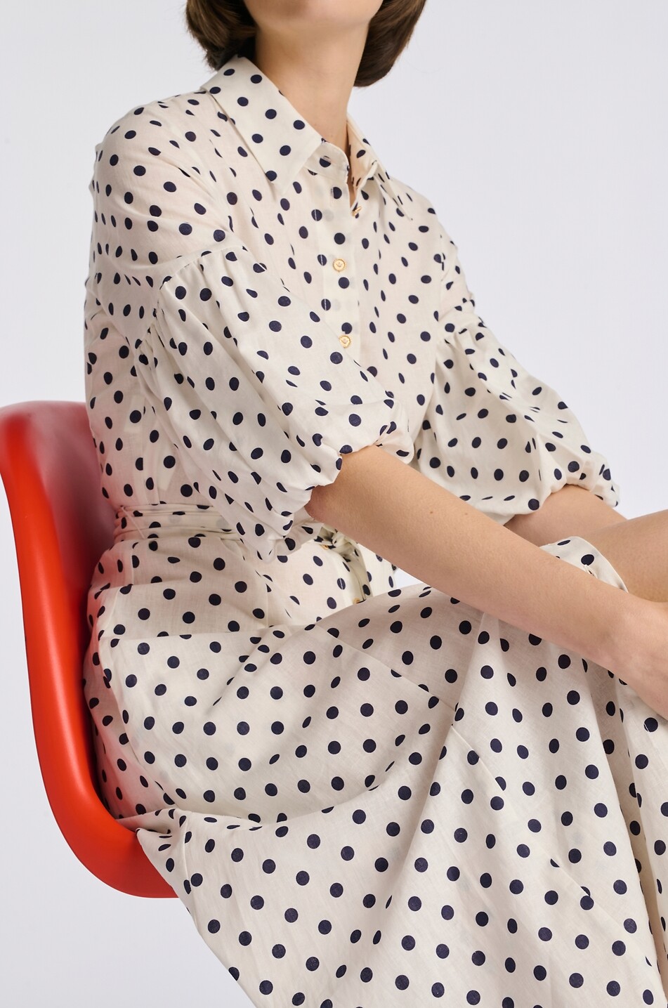 WEILL Adele polka dot cotton midi shirt dress Women EGGSHELL 7