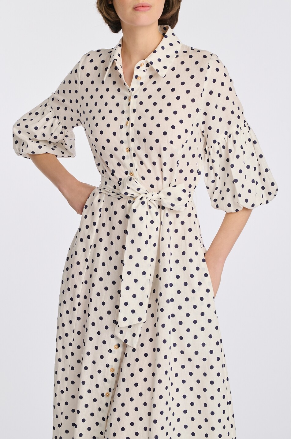 WEILL Adele polka dot cotton midi shirt dress Women EGGSHELL 4