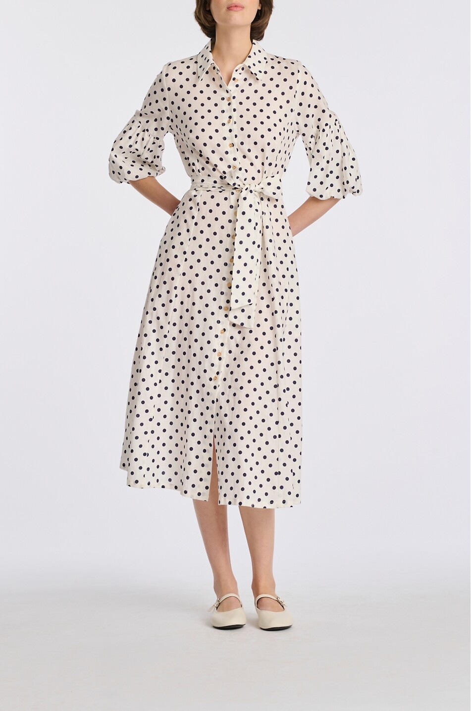 WEILL Adele polka dot cotton midi shirt dress Women EGGSHELL 2