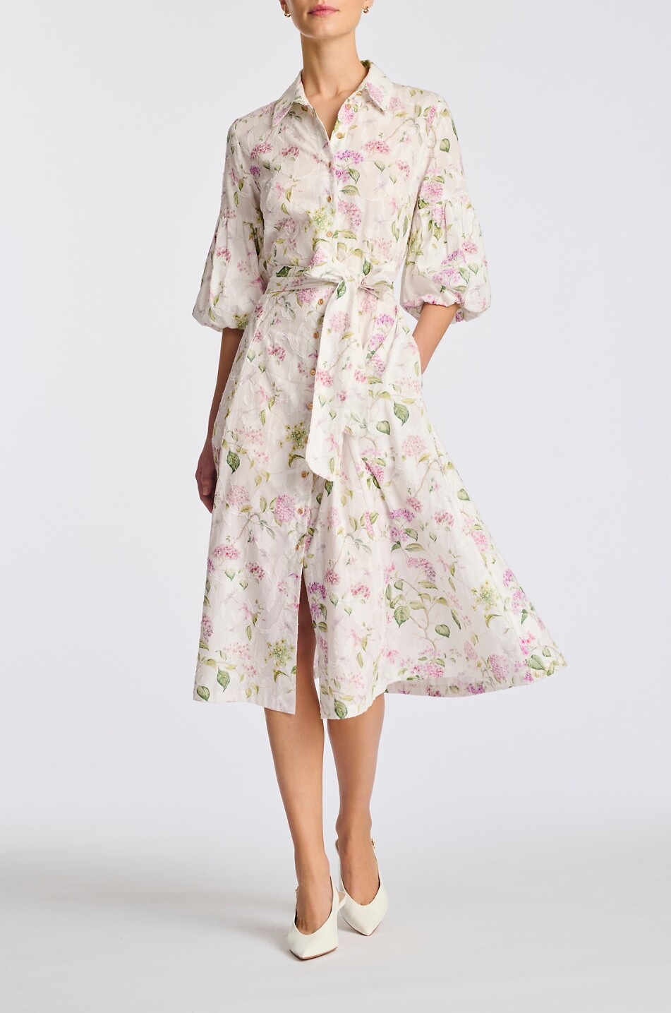 WEILL Quessy cotton puff-sleeved midi shirt dress Women MULTI COLOURED 2