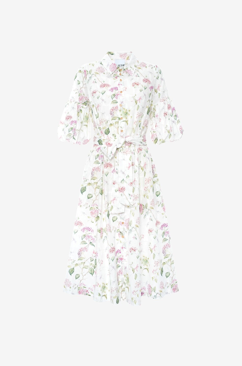 Quessy cotton puff-sleeved midi shirt dress
