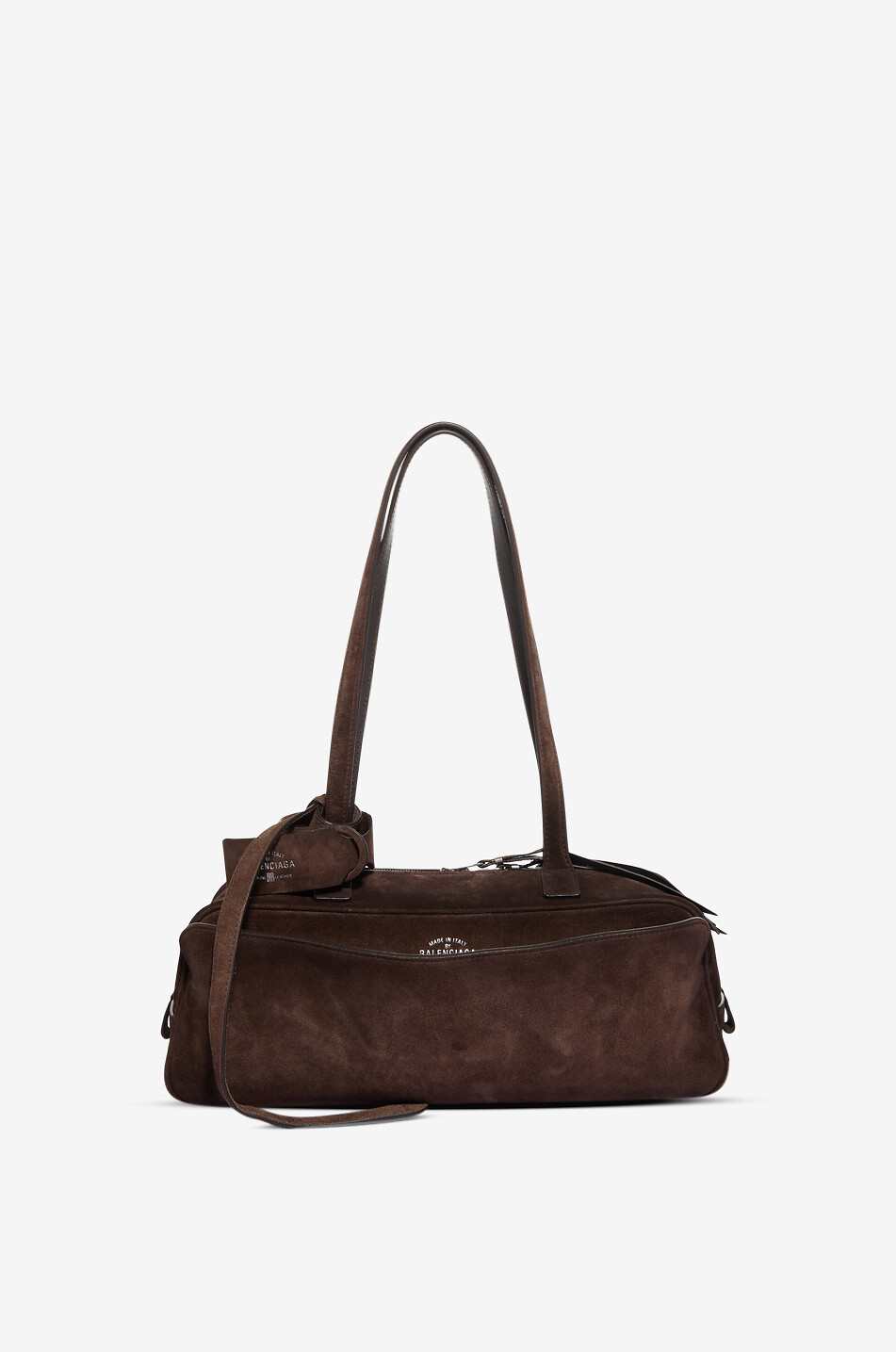 BALENCIAGA Sac à main bowling en daim ciré Carrie Small Femme MARRON FONCÉ 1