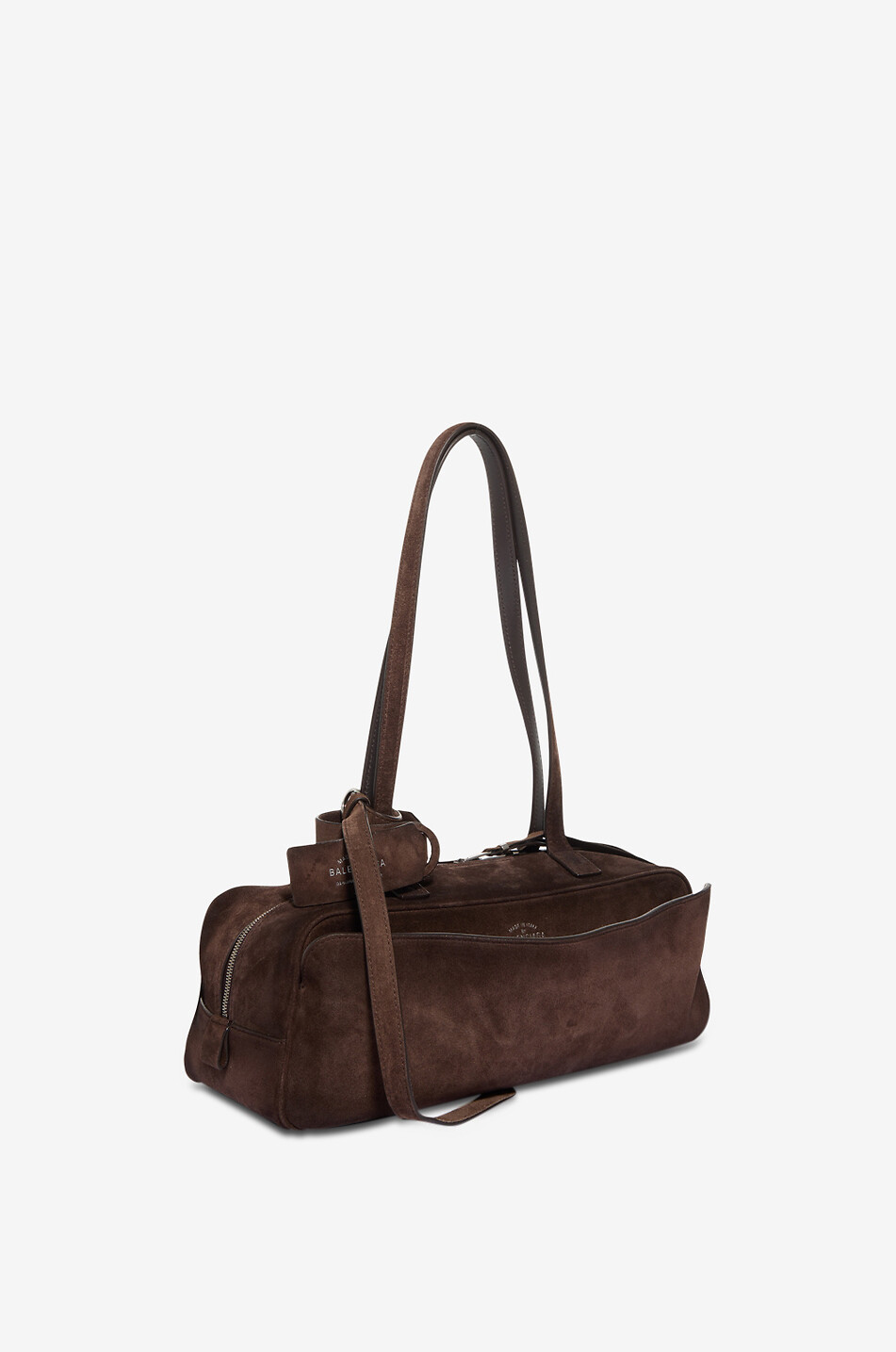 BALENCIAGA Sac à main bowling en daim ciré Carrie Small Femme MARRON FONCÉ 2