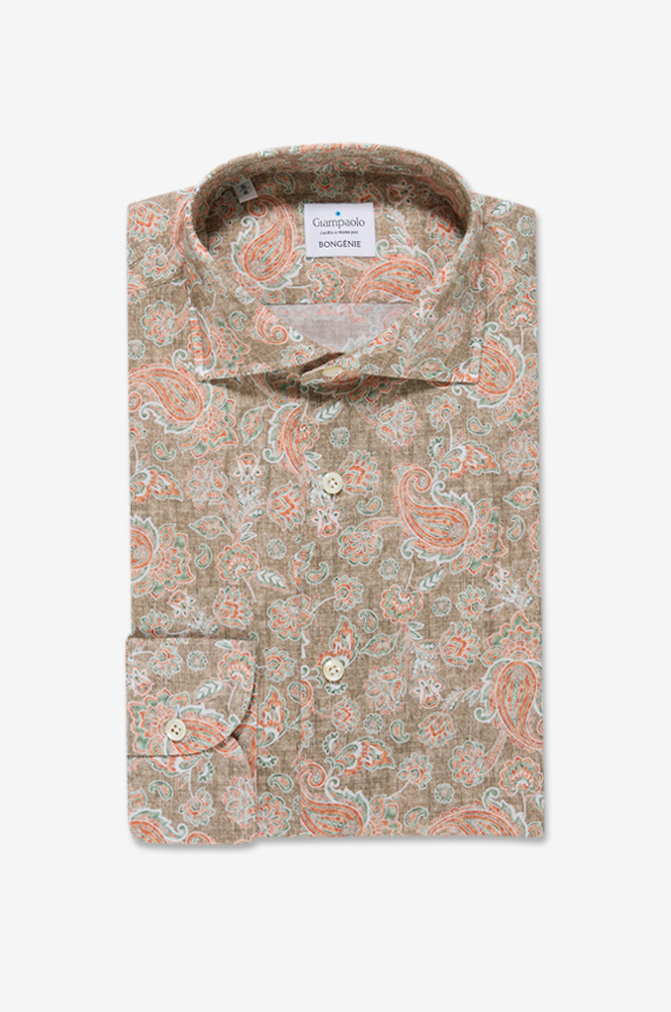GIAMPAOLO Paisley printed long-sleeved cotton shirt Men MEDIUM BROWN 1