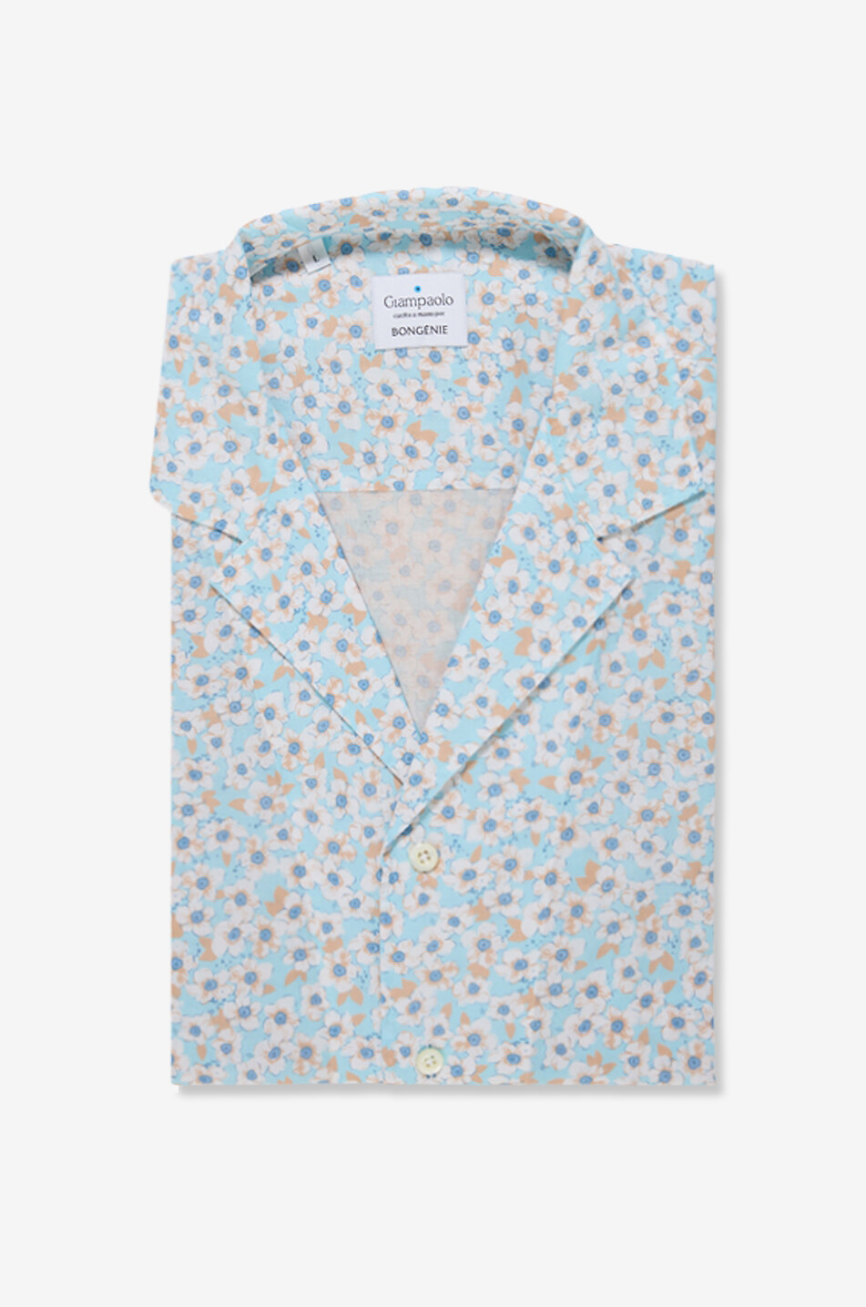 GIAMPAOLO Kurzarm-Hemd aus Baumwolle mit Kirschblütenprint Herren HELLBLAU 1
