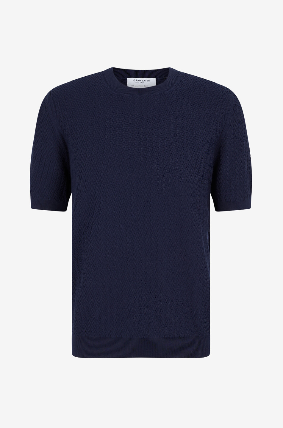 Herringbone knit short-sleeved cotton jumper