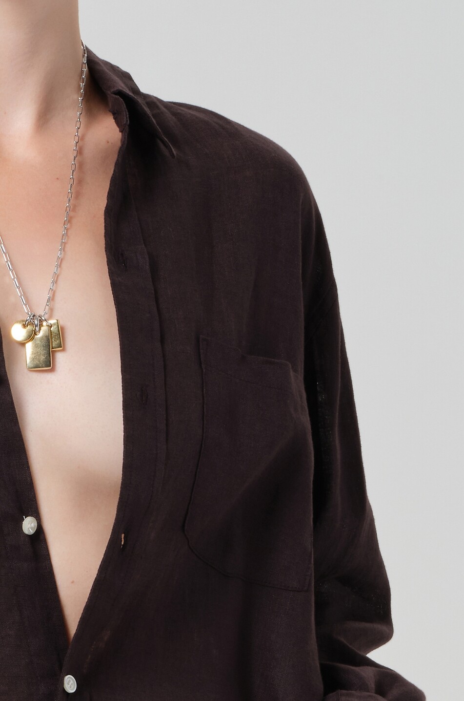 CITIZENS OF HUMANITY Kayla linen long-sleeved shirt Women DARK BROWN 6