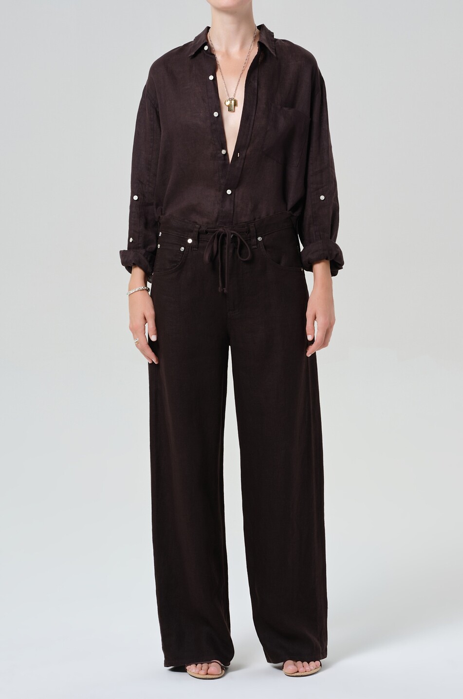 CITIZENS OF HUMANITY Kayla linen long-sleeved shirt Women DARK BROWN 2