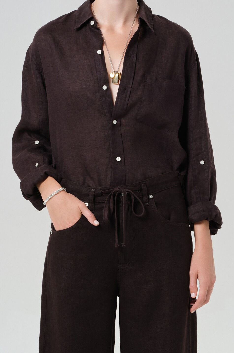 CITIZENS OF HUMANITY Kayla linen long-sleeved shirt Women DARK BROWN 4