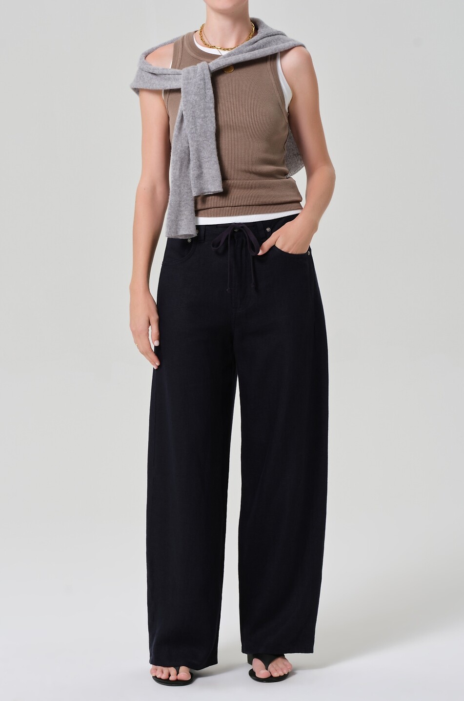 CITIZENS OF HUMANITY Brynn linen pyjama bottoms with drawstring waist Women DARK BLUE 2